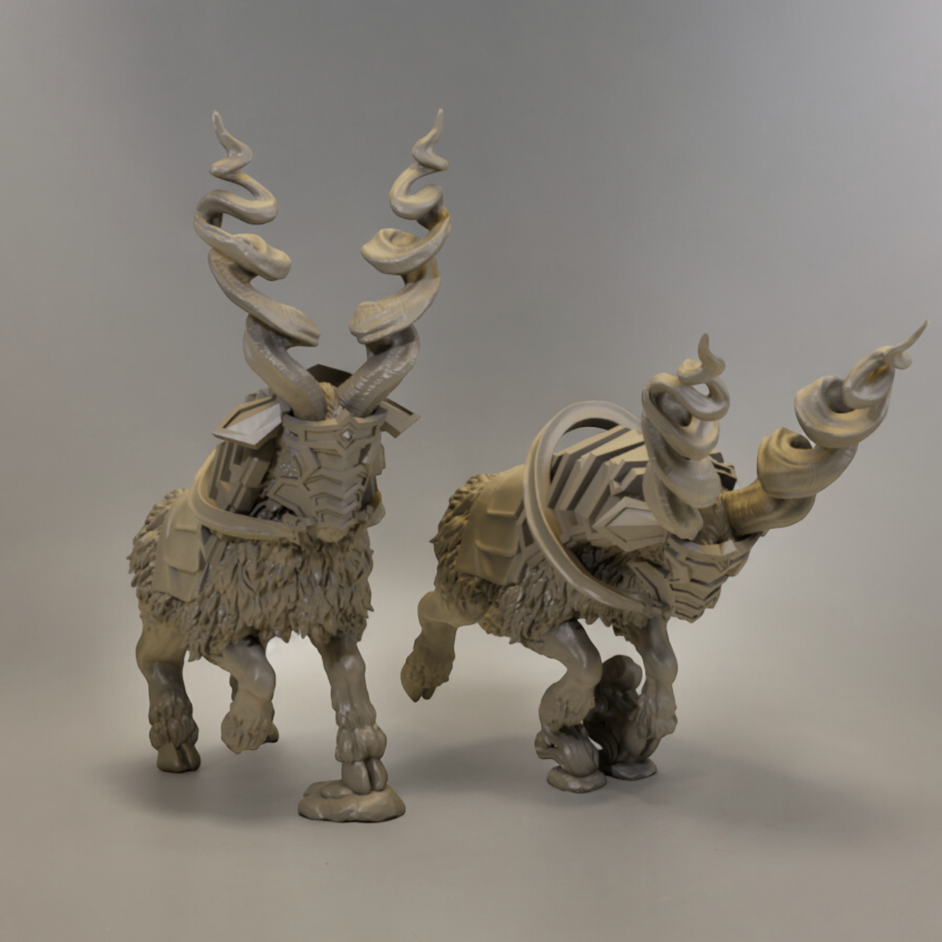 2x Spiral Horned Goats